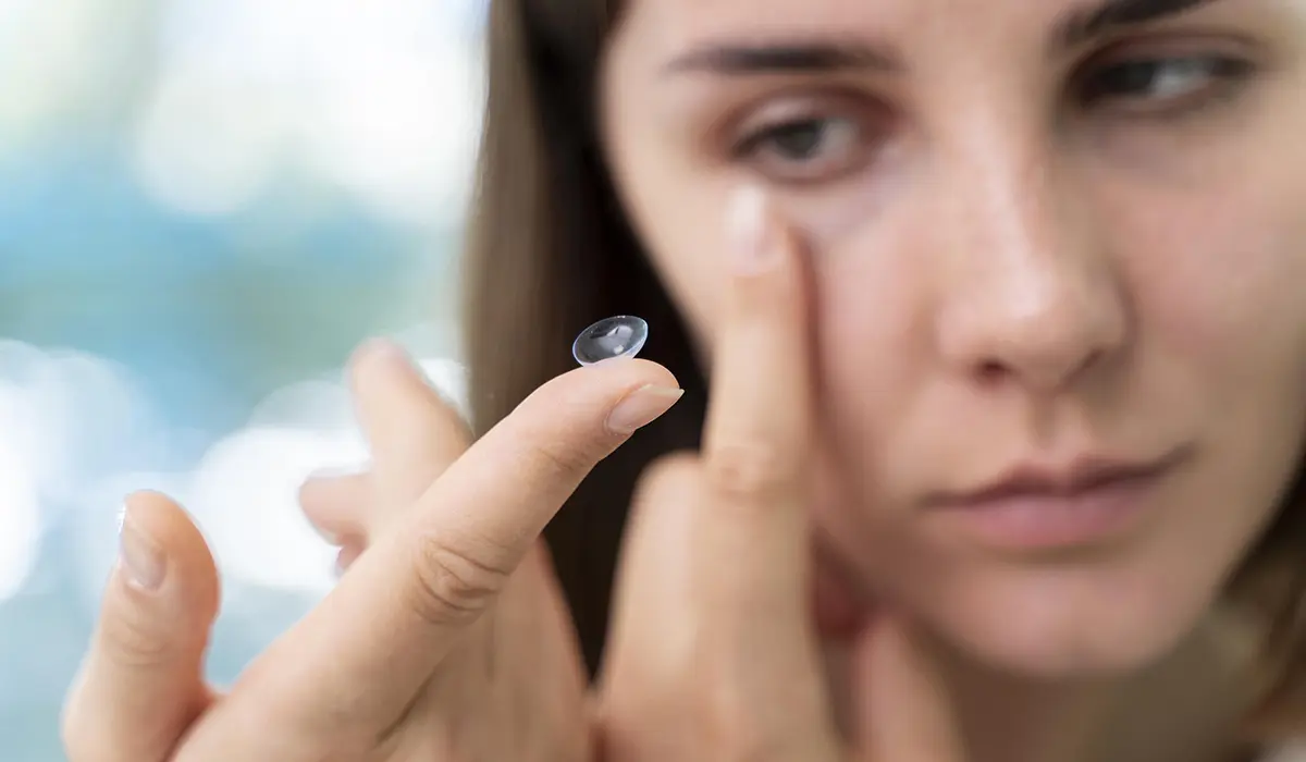 Close-up of eye receiving myopia control drops to manage and slow myopia progression naturally.