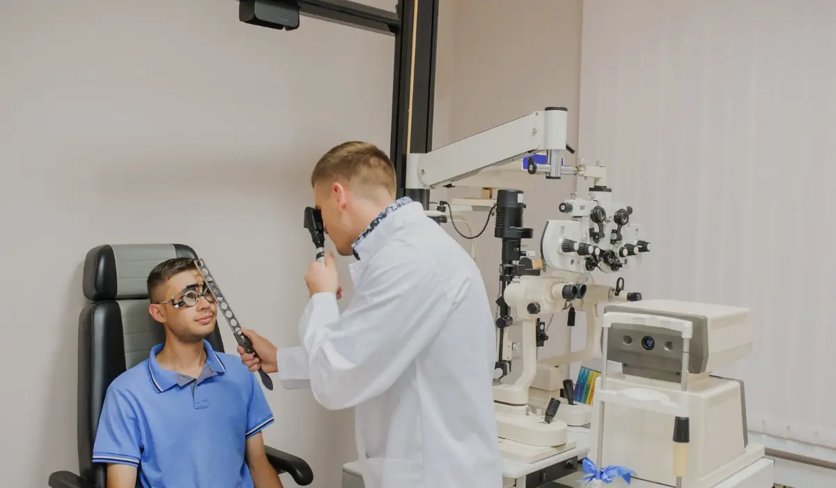Vision screenings performed during routine eye exam using modern diagnostic equipment for early detection.